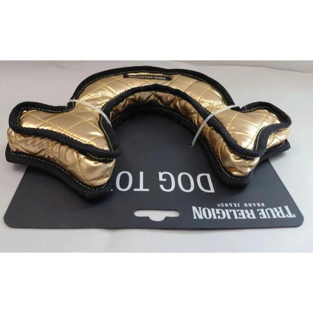 True Religion Horseshoe Logo Large Dog Toy New With Tags Gold Black